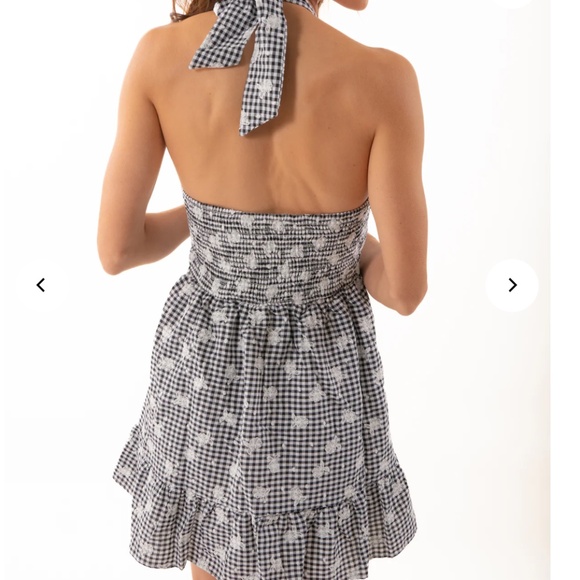 Storia Sunny Days Gingham Halter Mini Dress Black White  Size M - Picture 2 of 10